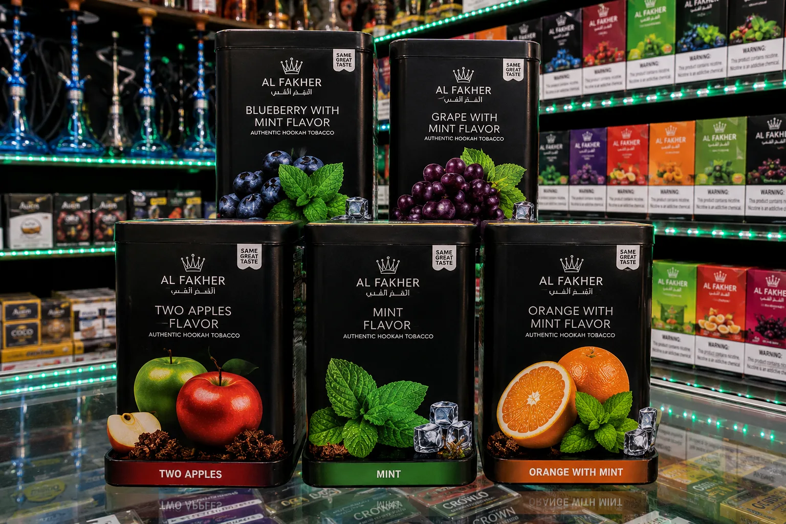 Authentic Al Fakher hookah products at Smokey Houston