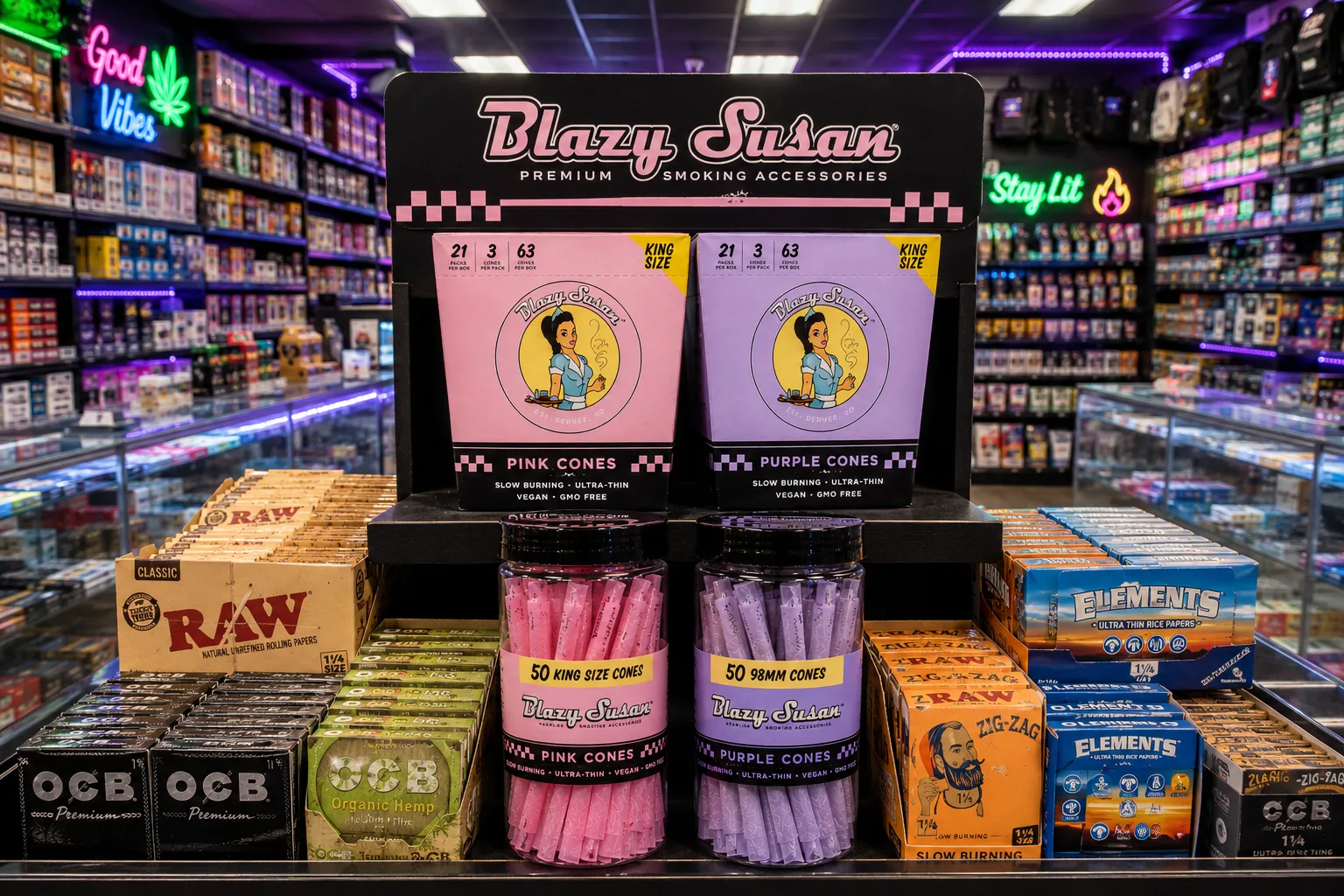 Blazy Susan cones and pre-rolls at Smokey Houston