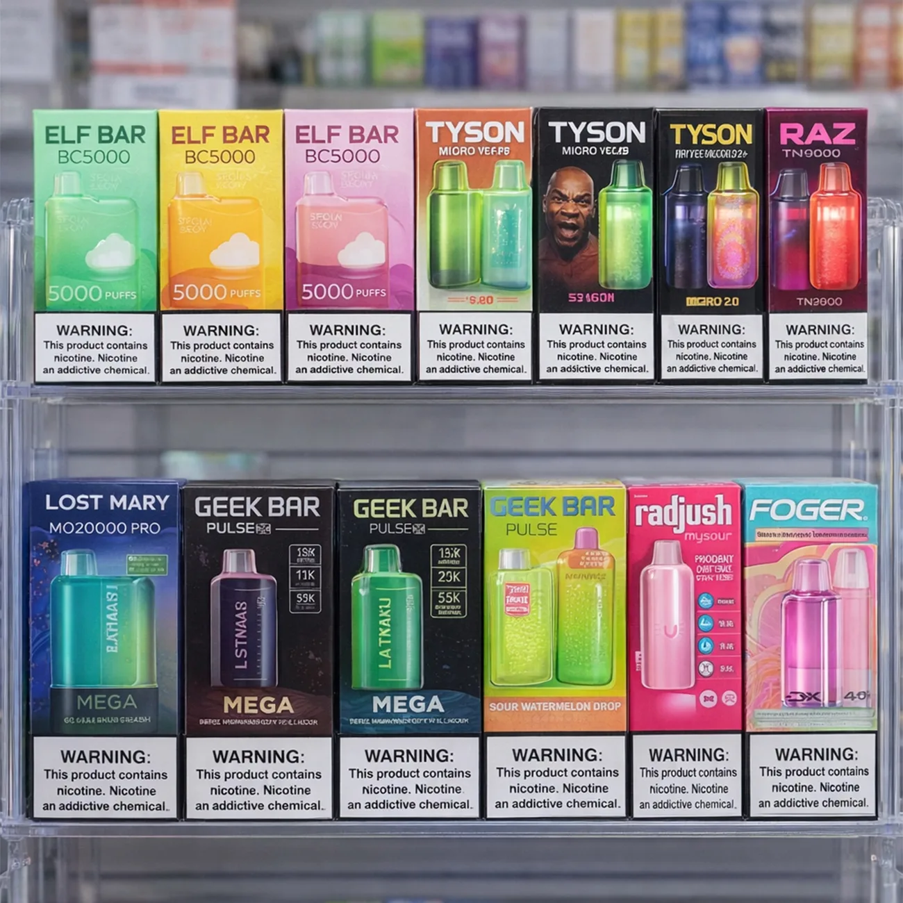 Disposable vapes including Elf Bar and Tyson at Smokey Houston