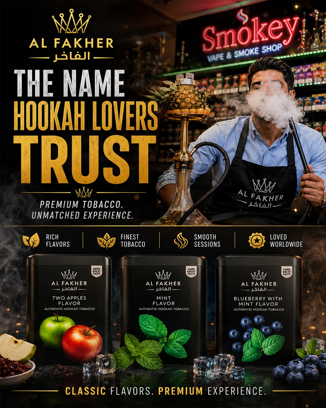 Al Fakher hookah tobacco brand at Smokey Houston